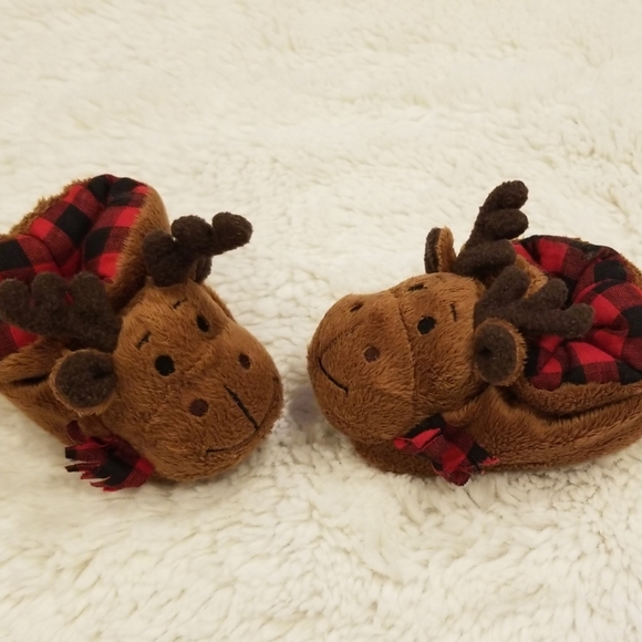 🎉 Infant Moose plaid slippers EUC - Picture 4 of 6